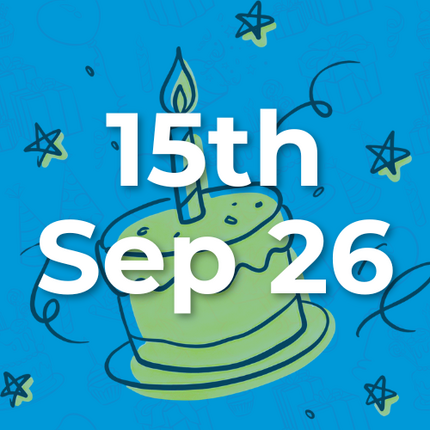 an illustration of a birthday cake with the date Tuesday 15th of September placed on top