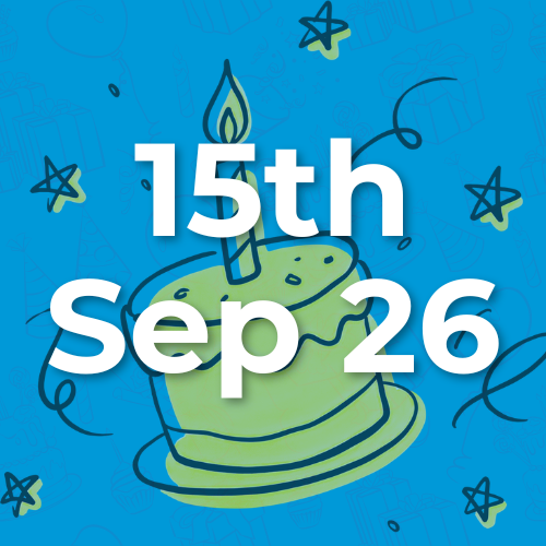 an illustration of a birthday cake with the date Tuesday 15th of September placed on top