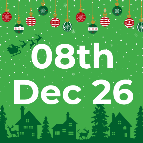 Christmas themed thumbnail with the date 8th Dec 26 on top